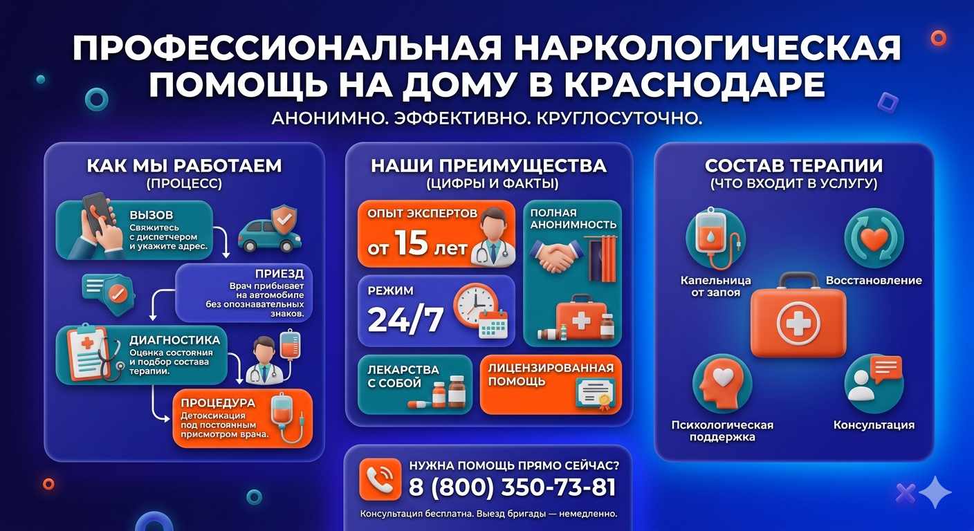 Инфографика о принципах лечения алкоголизма на дому в Вурнарах: этапы вызова нарколога, преимущества анонимной детоксикации и состав медицинской помощи.